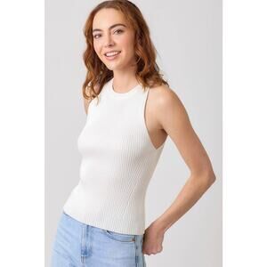 "Route 66" Halter Neck Ribbed Tank in Ivory